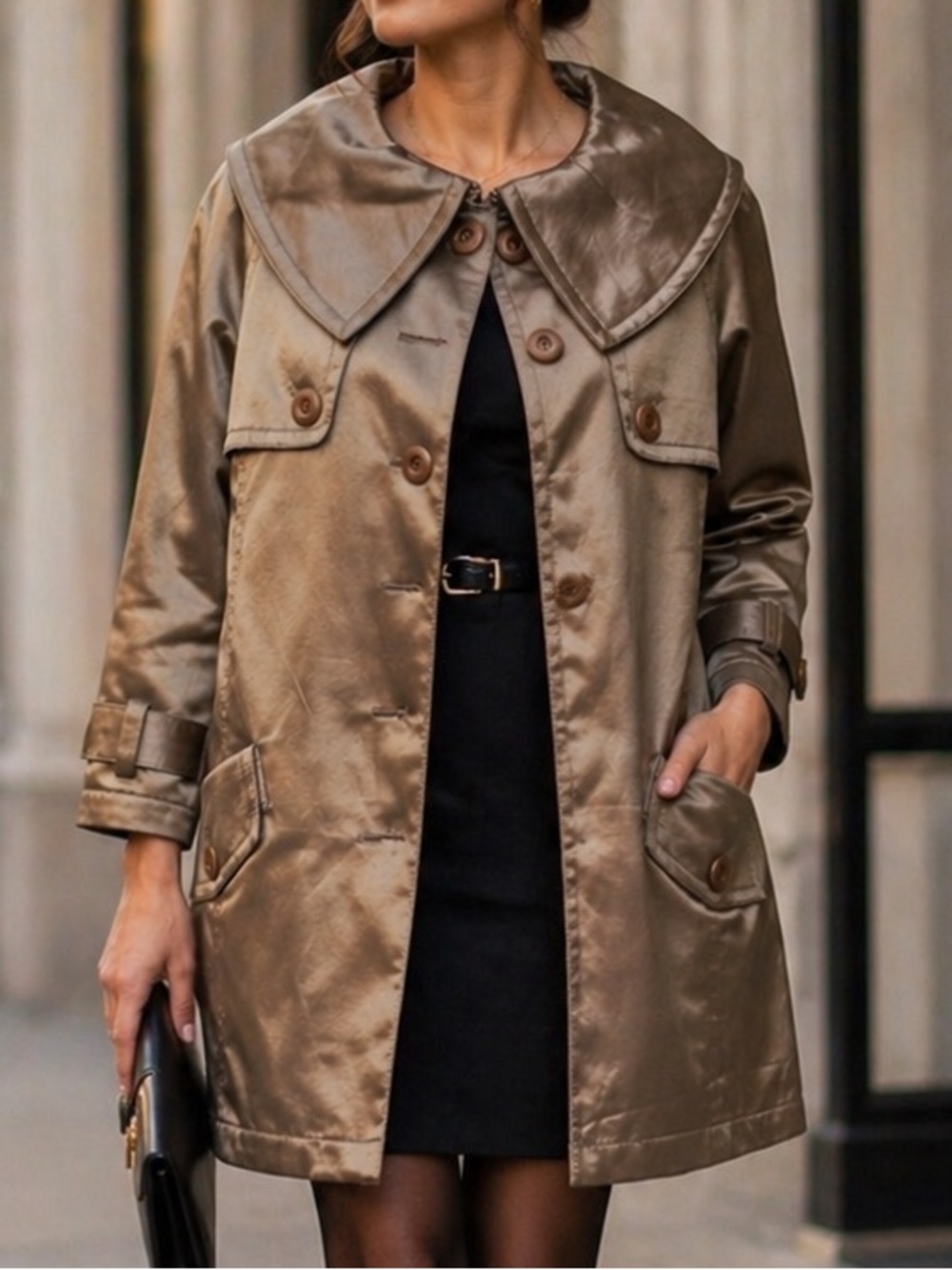 ISDA & Co Taupe Linen-Blend Button-Front Sheen Jacket | Size M